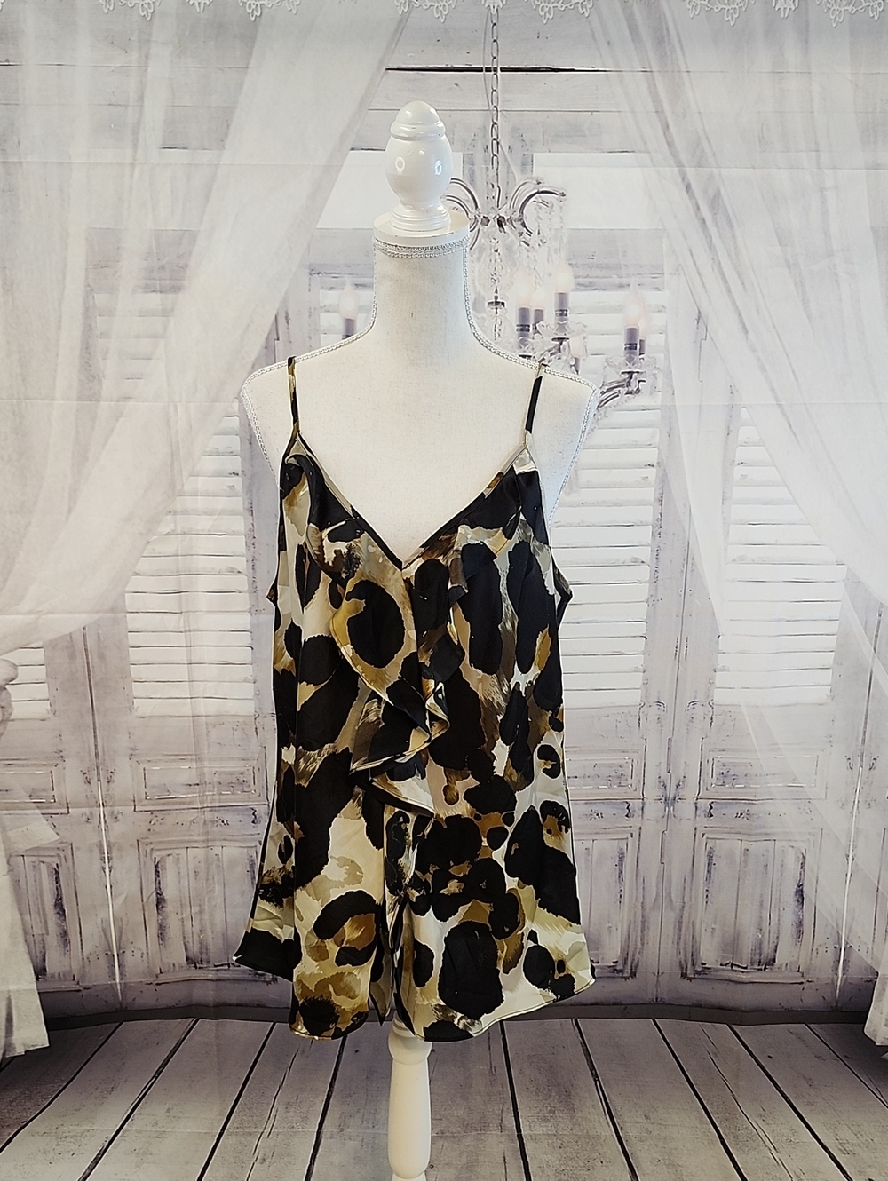 Cabi Ruffled Animal Print Tank Top